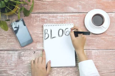Blog on notebook Stock Photos