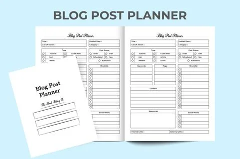 Blog post planner KDP interior log book. Social media blog writer notebook an Stock Illustration