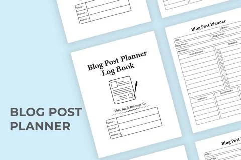 Blog post planner log book KDP interior. Blog writer notebook template. Conte Stock Illustration