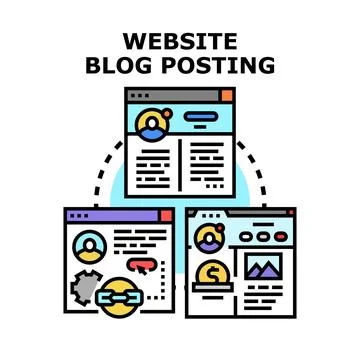 Blog posting website content creating and sharing process Stock Illustration