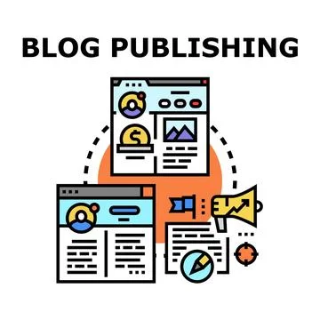 Blog publishing content creating and promoting process Stock Illustration