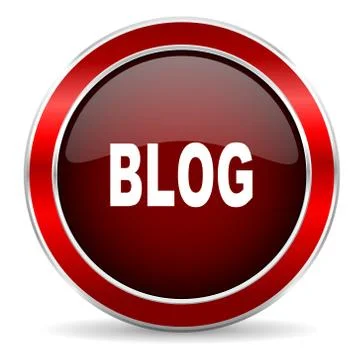 Blog red circle glossy web icon, round button with metallic border Stock Illustration