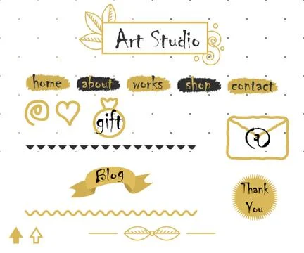 Blog template elements in gold and grey Stock Illustration