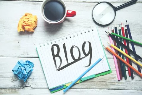 Blog text on notepad Stock Photos