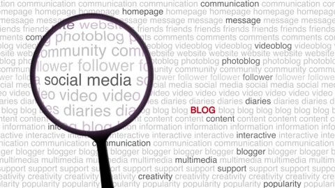 Blog Text or Word Cloud Tag Animation with Magnifying Glass Animation Stock Footage 301492215