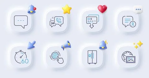 Blog, Timer and Cogwheel settings line icons. For web app, printing. Vector Stock Illustration