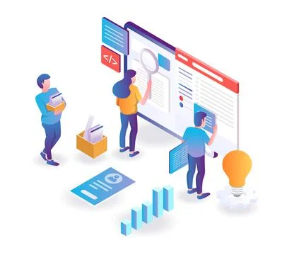 Blog web app smartphone developer and seo optimization Illustrazione stock