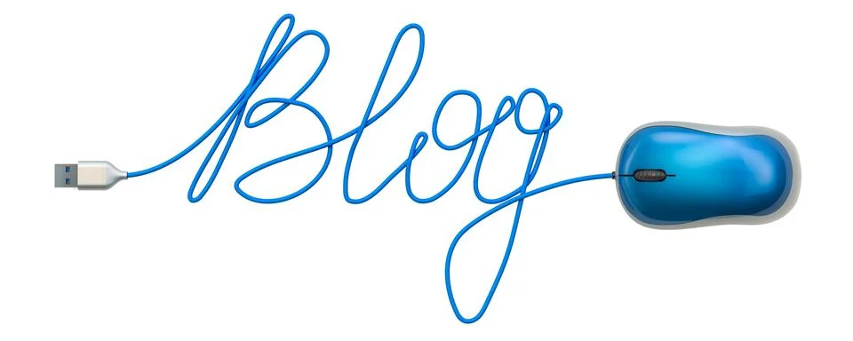 Blog word from computer mouse cable, 3D rendering Stock Illustration