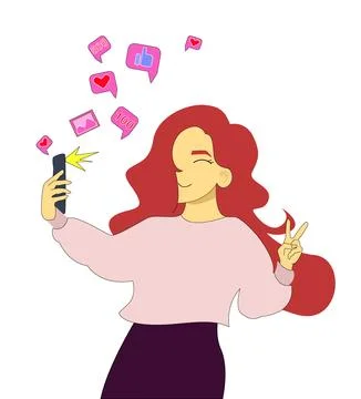 The blogger communicates with the audience. Vector illustration in cartoonish Illustrazione stock