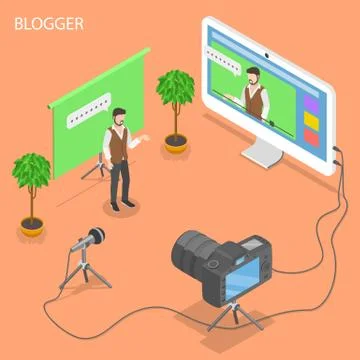 Blogger flat isometric vector concept. Stock Illustration