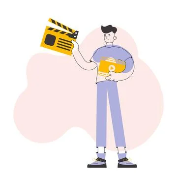 Blogger guy. The concept of social networking. Line art style. Vector. 库存插图