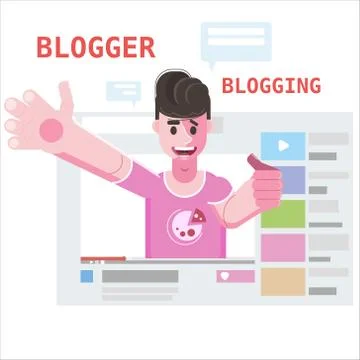 Blogger in interface web video podcast. Popular young video streamer blogging Stock Illustration
