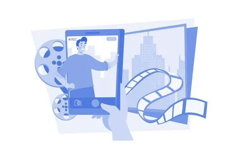 Blogger Makes Video Clips. Guy Shoots Himself Camera Stock Illustration