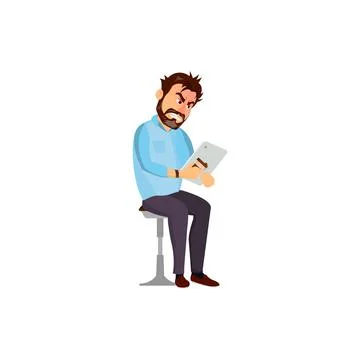 Blogger man anger on hating comments in vlog cartoon vector Stock Illustration