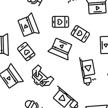 Blogger Seamless Pattern Vector. Contour Illustration Stock Illustration