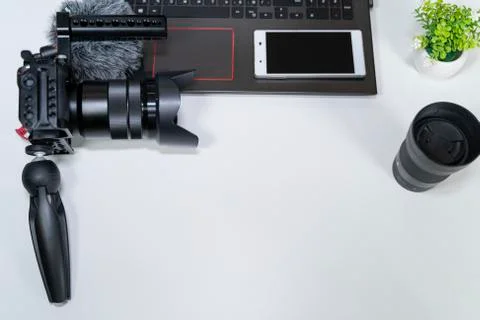 Blogger set on white table Stock Photos