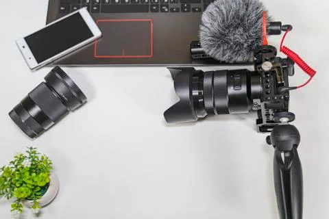 Blogger set on white table Stock Photos