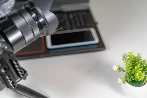 Blogger set on white table Stock Photos