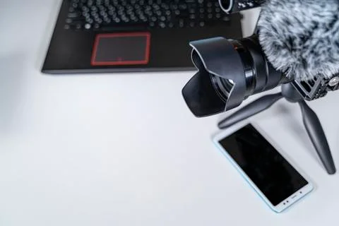 Blogger set on white table Stock Photos
