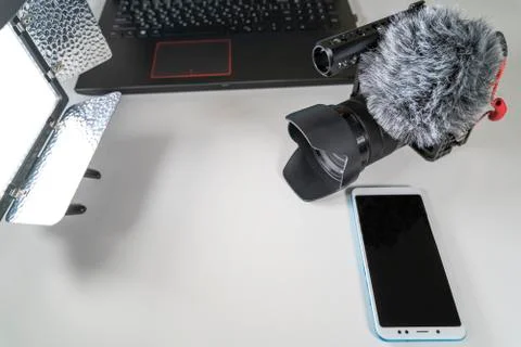 Blogger set on white table Stock Photos