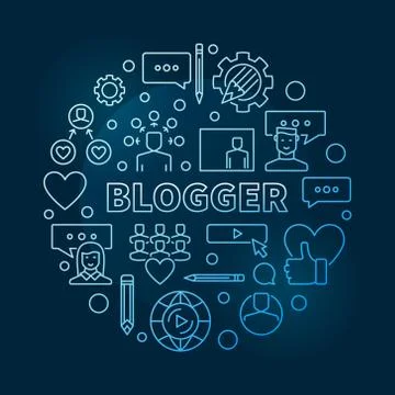 Blogger vector circular concept blue outline illustration Stock Illustration