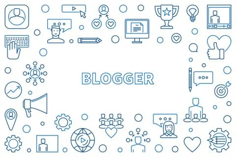 Blogger vector concept thin line illustration or frame Stock Illustration