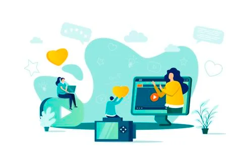 Bloggers concept in flat style. Stock Illustration
