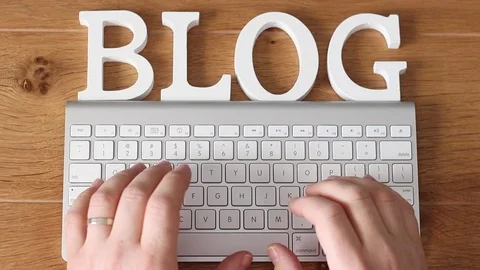 Blogging conceot with top view of hands on keyboard Stock Footage 72918667