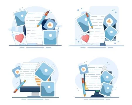 Blogging content set Illustrazione stock