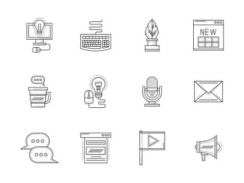 Blogging flat line vector icons set Illustrazione stock