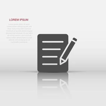 Blogging icon in flat style. Document with pen vector illustration on white.. Stock Illustration