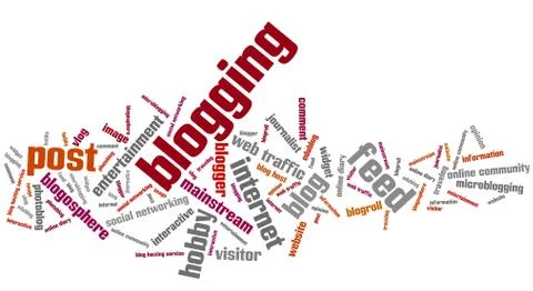 Blogging issues and concepts word cloud illustration. Word collage concept. Stock Illustration