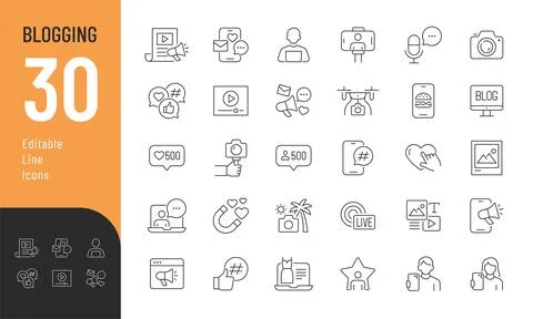 Blogging Line Editable Icons set. Stock Illustration