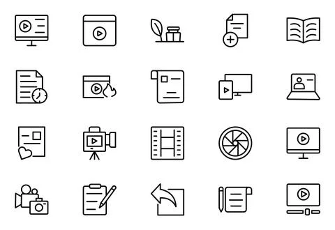 Blogging line icon set. Containing, influencer, content, creation, vlogger,.. Stock Illustration