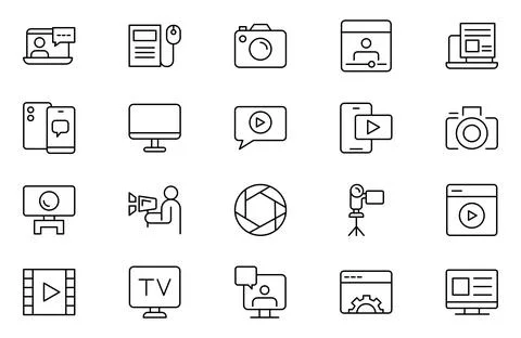 Blogging line icon set. Post, social media, community, content, website, sh.. Illustrazione stock