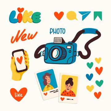 Blogging, making content for a blog or vlog vector illustration. Photo camera Stock Illustration