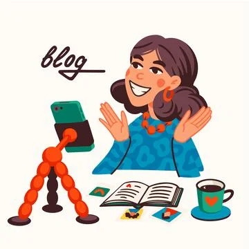 Blogging, making content for a blog or vlog vector illustration. Blogger or Stock Illustration