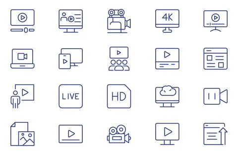 Blogging outline icon set. Post, social media, content, website, sharing, c.. Stock Illustration