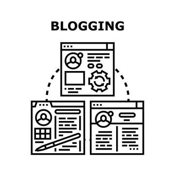 Blogging process for creating online content posts Stock Illustration