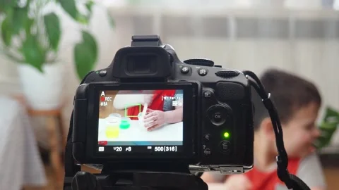 Blogging, technology  concept -  boy or blogger recording video at home Stockbeeldmateriaal 151038059