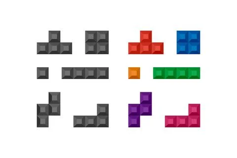 Bloks icon set. Blocks game illustration symbol. Sign color puzzle vector fla Stock Illustration