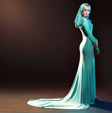 Blond alluring lady dressed in evening gown 스톡 사진
