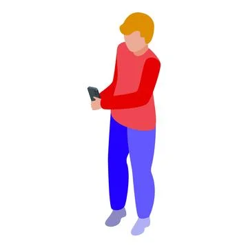 Blond boy using a smartphone, playing mobile games, or browsing the internet Illustrazione stock