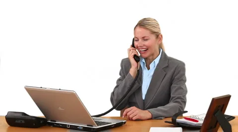 Blond businesswoman laughing on the phone Stock Footage