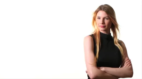 Blond girl poses on white Stock Footage 42139288