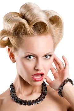 The blond making face Stock Photos