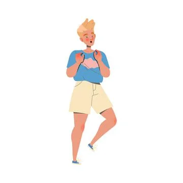 Blond Man Character Dodging with Outstretched Arm Showing Hand Gesture Stock Illustration