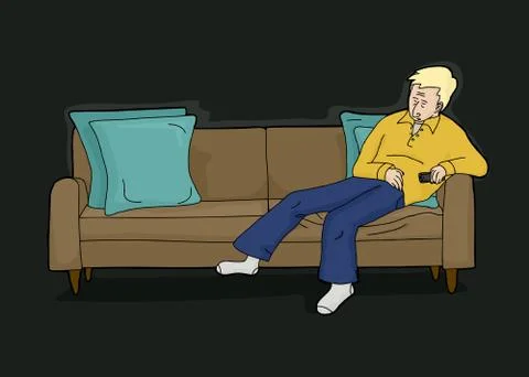 Blond Man in Dark with Remote Stock Illustration