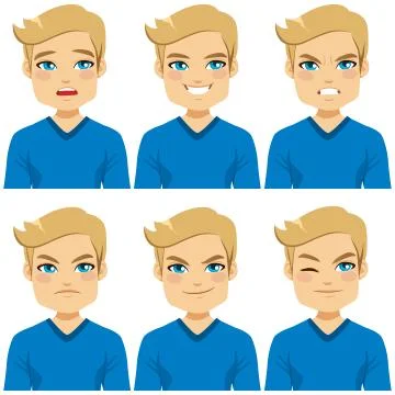 Blond Man Face Expressions 库存插图