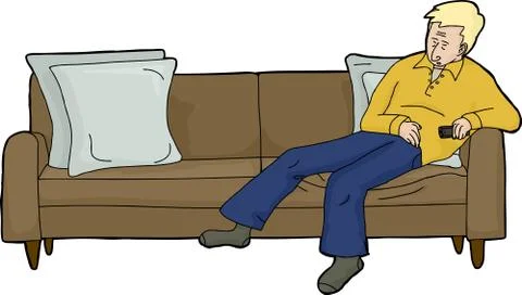 Blond Man with Remote on Couch Stock Illustration